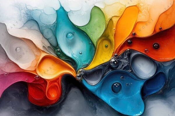 "Colorful abstract digital art with swirling organic shapes in a vibrant color palette."