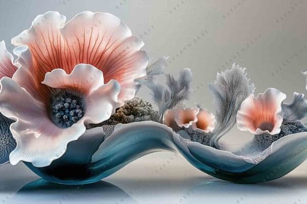 "Fantasy digital artwork of abstract coral with pink and blue hues."