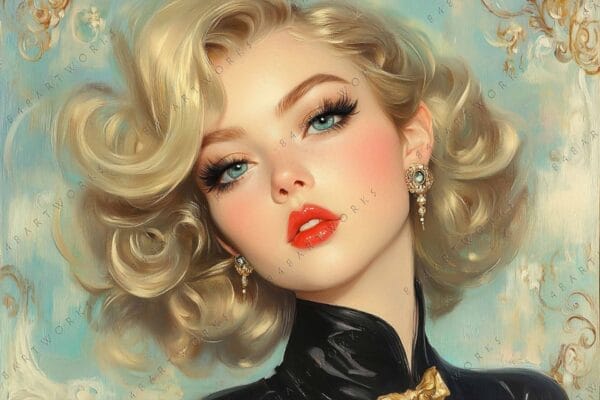 "Digital painting of a glamorous woman with vintage hairstyle in pastel colors."